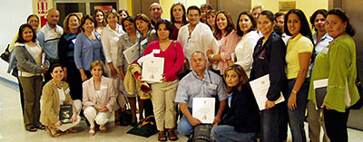 Dr. Emma Fernández Repollet and Prof. Carmen Fernández with science teachers from public and private schools in Puerto Rico who attended BREP's workshop: "Integration of Forensic Science in the Teaching of Sciences" 